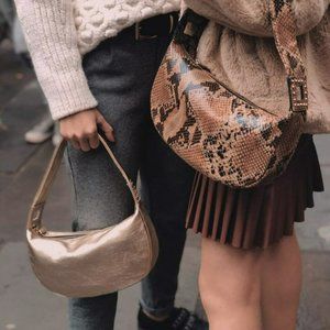 NWT TMRW Studio x Anthro | 90s Y2K Gold Metallic Mini Shoulder Hobo Bag Baguette